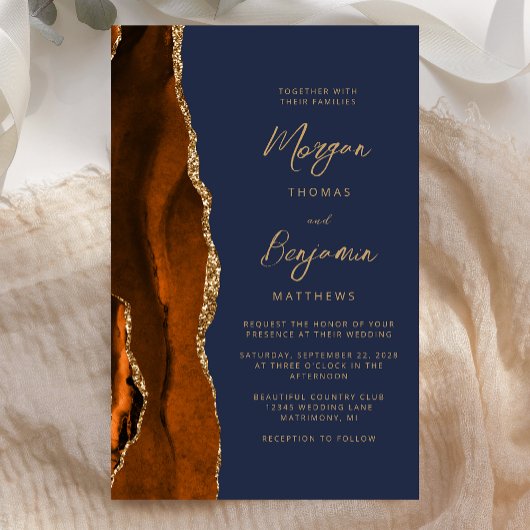 Budget Roest Goud Agaat Marineblauw Script Trouwfe