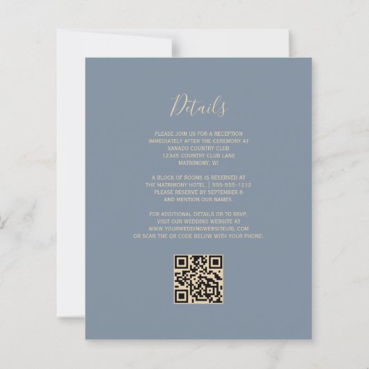 Budget Roest Goud Dusty Blauw QR Code Trouwen (Achterkant)