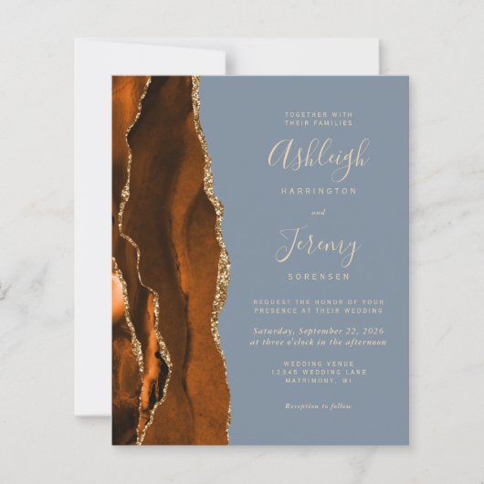 Budget Roest Goud Dusty Blauw QR Code Trouwen (Voorkant)