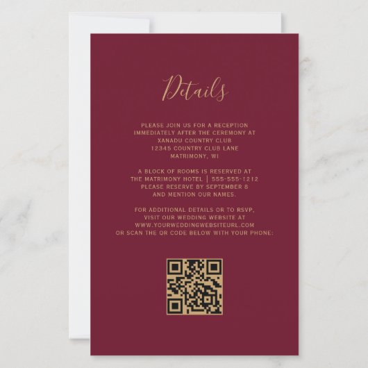 Budget Roest Gouden Agaat Bourgogne QR Code Huweli (Achterkant)