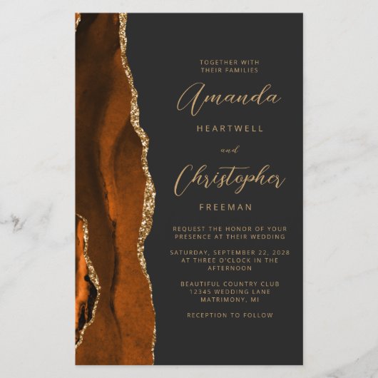 Budget Roest Gouden Agaat Donkere QR Code Trouwen (Voorkant)