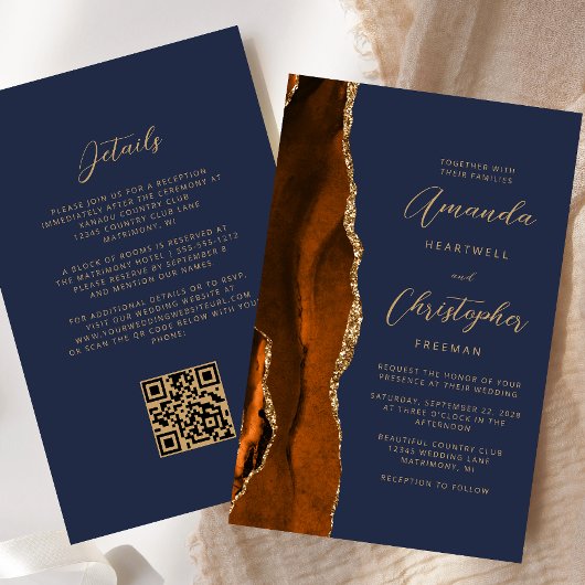 Budget Roest Gouden Agaat Marine QR Code Trouwen