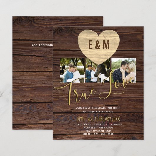 Budget roestieke fotocollage bruiloftsinvitatie (Voorkant / Achterkant)
