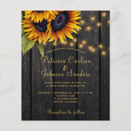 Budget roestige houten FOTO trouwkaart flyer (Voorkant)