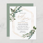 Budget Roestische Greenery Bridal Shower<br><div class="desc">Dit elegante Rustic Greenery Gold collectie is voorzien van gemengde waterverf groene bladeren met een gouden geometrische lijst,  gekoppeld aan een klastig serif lettertype in zwart-wit en goud. Overeenkomende objecten beschikbaar.</div>