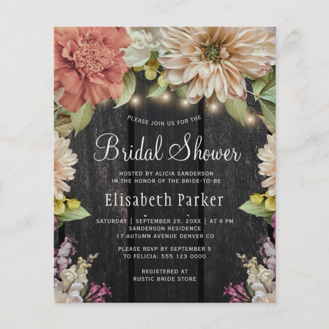 Budget roestvrij floral wood bridal douche-uitnodi (Voorkant)