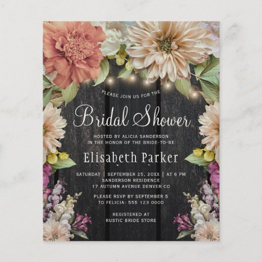 Budget roestvrij floral wood bridal douche-uitnodi flyer (Voorkant)