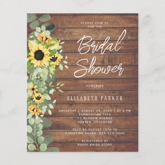 Budget roestvrijzonnebloempel doucheuitnodiging flyer (Voorkant)