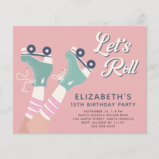 Budget Roller Skating Birthday Party Invitation (Voorkant)