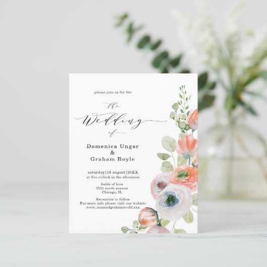 Budget Romantic Coral Floral Wedding (Staand voorkant)