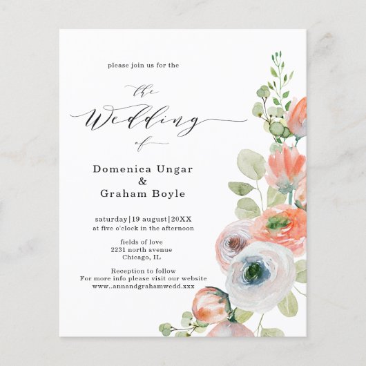 Budget Romantic Coral Floral Wedding (Voorkant)