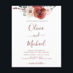 Budget Romantic Foto Burgundy Wedding Herfst Flyer<br><div class="desc">Budget Romantic Foto of Afbeelding Chic and Modern Burgundy Floral Flowers Boho Bohemian Botanical Eucalyptus Greenery and Red Roses Waterverf Wedding Autumn (Herfst),  Winter,  Spring of Summer Invitations - bevat prachtige en elegante scripttypografie voor de speciale huwelijksfeestdag.</div>