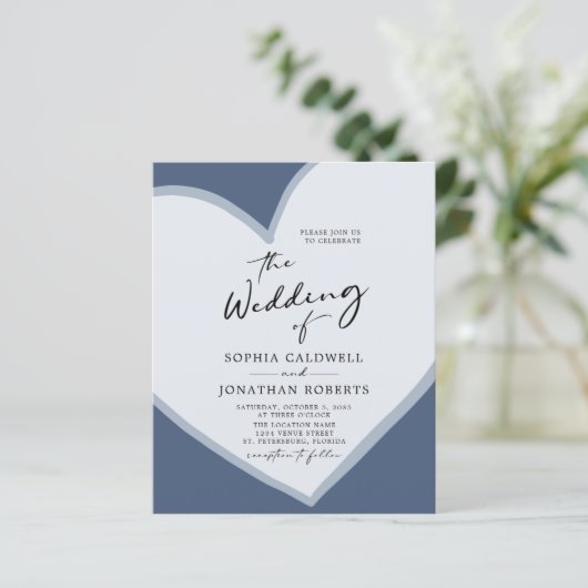 Budget Romantic Heart QR Code Dusty Blue Wedding (Staand voorkant)