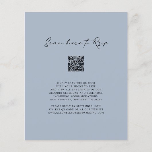 Budget Romantic Heart QR Code Dusty Blue Wedding (Achterkant)