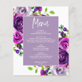 Budget Romantic Paars Floral Menu Kaart (Voorkant)