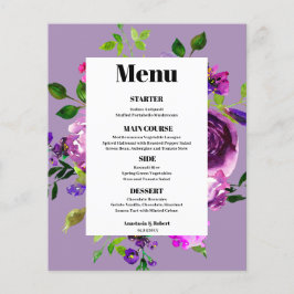 Budget Romantic Paars Floral Menu Kaart