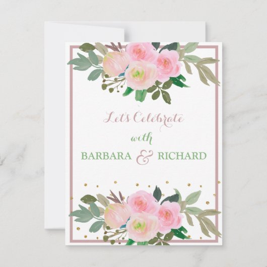 BUDGET Romantic Pink Rose Floral Weduwsdatum Aankondiging (Achterkant)