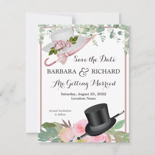 BUDGET Romantic Pink Rose Floral Weduwsdatum Aankondiging (Voorkant)