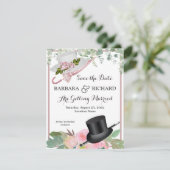 BUDGET Romantic Pink Rose Floral Weduwsdatum Aankondiging (Staand voorkant)
