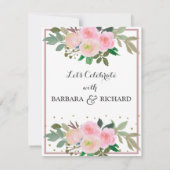 BUDGET Romantic Pink Rose Floral Weduwsdatum Aankondiging (Achterkant)