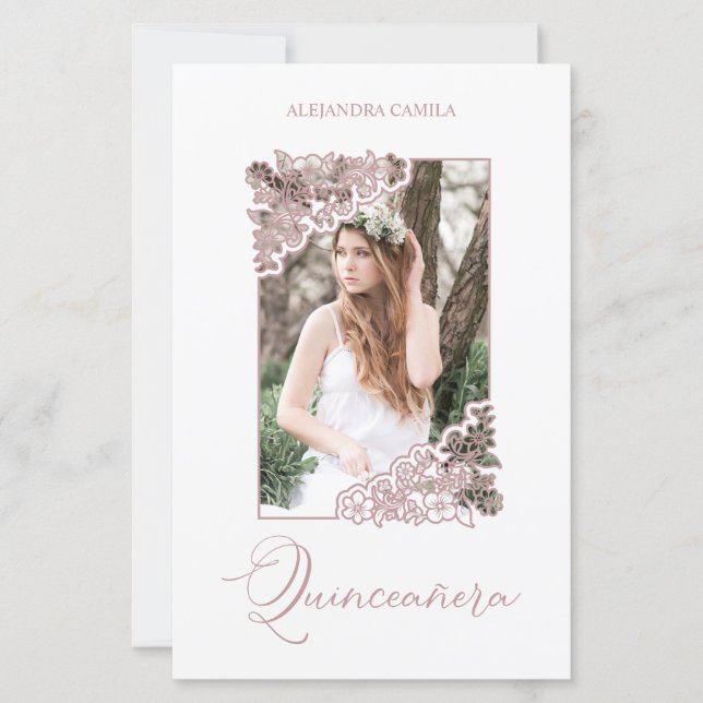 Budget Romantic Rose Gold Floral Frame Photo XV (Voorkant)