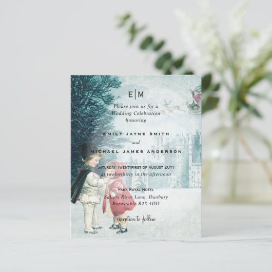 Budget Romantic Vintage kerstbruiloft Uitnodiging (Staand voorkant)