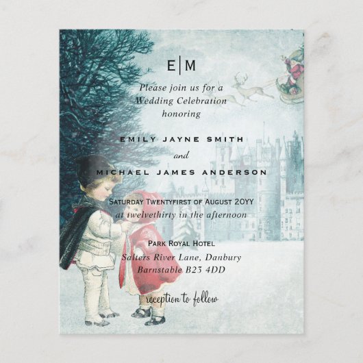 Budget Romantic Vintage kerstbruiloft Uitnodiging (Voorkant)