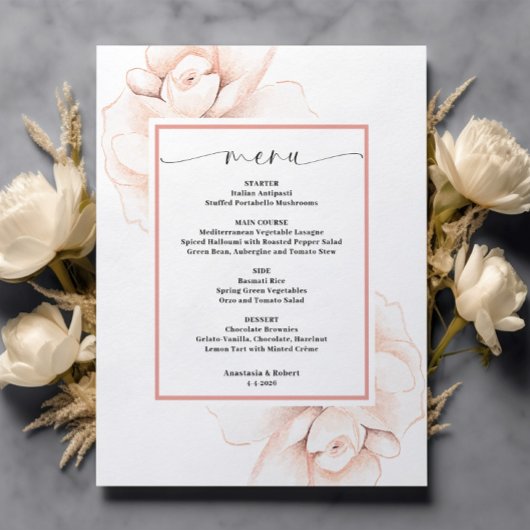 Budget Romantisch Roze Roze Bloemen Menu Kaart