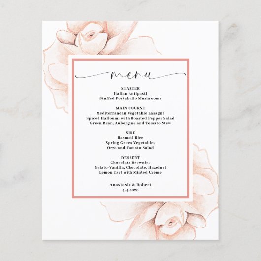 Budget Romantisch Roze Roze Bloemen Menu Kaart (Voorkant)