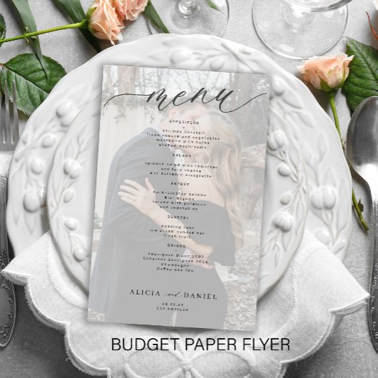 Budget romantisch script foto huwelijksmenu flyer