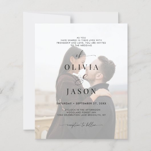 BUDGET Romantisch Script Zwart Wit Fotobruiloft (Voorkant)