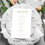 Budget romantische elegante gouden script bruiloft flyer<br><div class="desc">Eenvoudige witte trendy minimalistische faux gouden kalligrafie script aangepaste tekst sjabloon goedkope bruiloft menu papier flyer. LEES DIT ALSTUBLIEFT VOORDAT U KOOPT! Dit is een goedkoop budgetprogramma afgedrukt op een PAPER FLYER (adverteren type papier). LET OP: de achtergrond- en scriptkleuren zijn bewerkbaar. U kunt de sjabloon wijzigen nadat u de...</div>