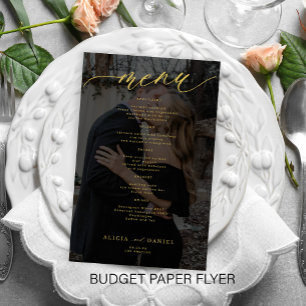 Budget romantische foto goud zwart trouwmenu flyer