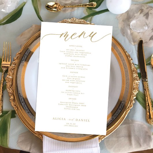 Budget romantische gouden typografie huwelijksmenu