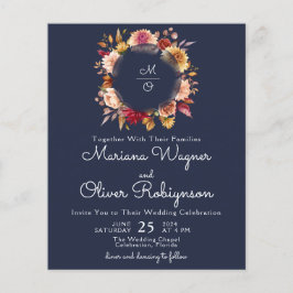 Budget Romantische Herfst Floral Navy Blue Bruilof