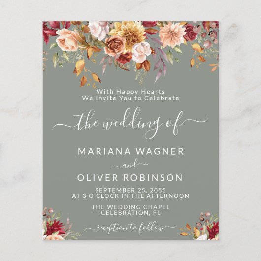 Budget Romantische Herfst Floral Sage Groene bruil (Voorkant)