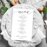 Budget romantische witte zwarte script bruiloft me flyer<br><div class="desc">Eenvoudige witte trendy minimalistische zwarte kalligrafie script aangepaste tekst sjabloon goedkope bruiloft menu papier flyer. LEES DIT ALSTUBLIEFT VOORDAT U KOOPT! Dit is een goedkoop budgetprogramma afgedrukt op een PAPER FLYER (adverteren type papier). LET OP: de achtergrond- en scriptkleuren zijn bewerkbaar. U kunt de sjabloon wijzigen nadat u de optie...</div>