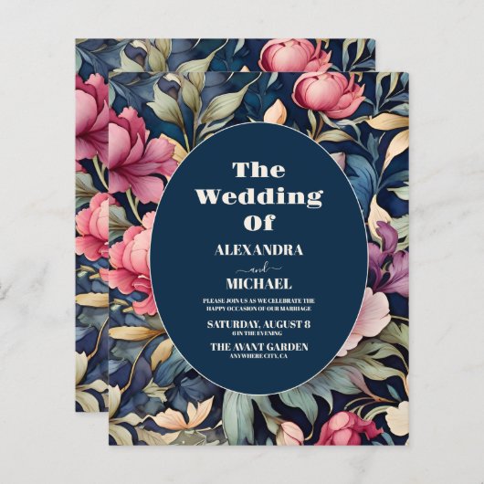 Budget Romantische Zachte Roze Bloemen Bruiloft (Voorkant / Achterkant)