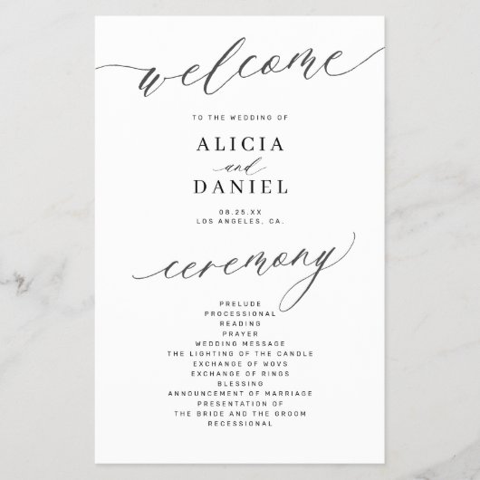 Budget romantische zwart-wit bruiloft programma flyer (Voorkant)