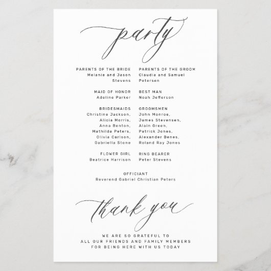 Budget romantische zwart-wit bruiloft programma flyer (Achterkant)