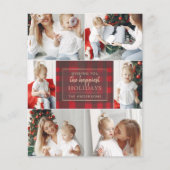 Budget rood geruit zes foto collage kerstkaart (Voorkant)