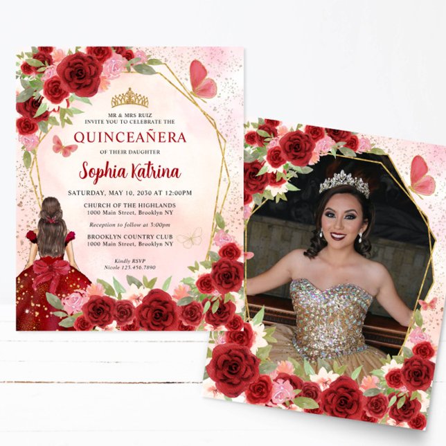 Budget Rood Goud Bloemen Prinses Quinceañera Foto (Creator heeft geüpload)