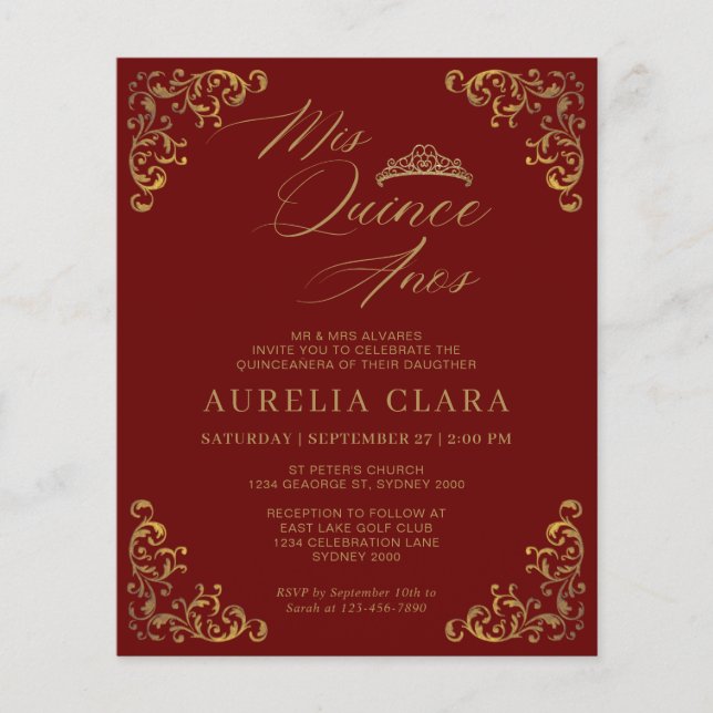 BUDGET  rood goud Mis Quince Quinceañera (Voorkant)