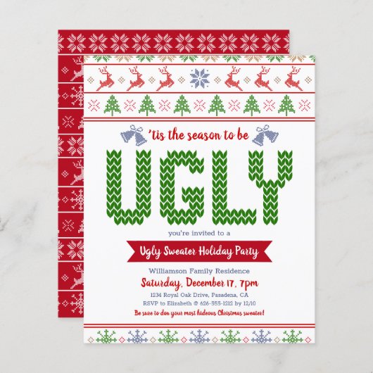 Budget Rood Groen Lelijk Sweater Vakantie Feest Ui (Voorkant / Achterkant)