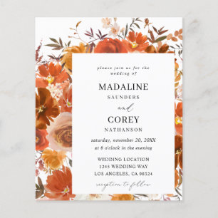 Budget Rood & Oranje Herfst Bloemen Bruiloft Flyer