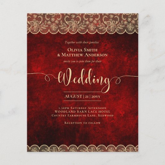 BUDGET ROOD Rustiek Goud Kant Bruiloft (Voorkant)