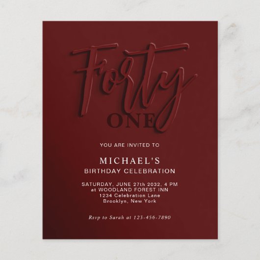 BUDGET Rood Script Veertig 40e Volwassene Verjaard (Voorkant)