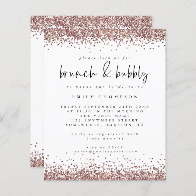 Budget Roos Glitter Brunch Bubble Vrijgezellenfees (Voorkant / Achterkant)