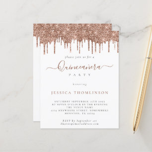 Budget Roos Glitter Drift Quinceañera Uitnodiging