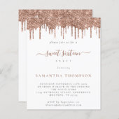 Budget Roos Glitter Drips Sweet 16 Uitnodiging (Voorkant / Achterkant)